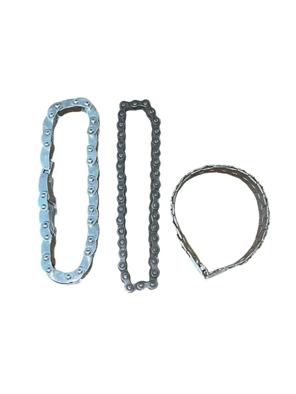 Lot of 3 Men's Industrial Metal Bracelets Motorcycle Chain Link Silver Tone
